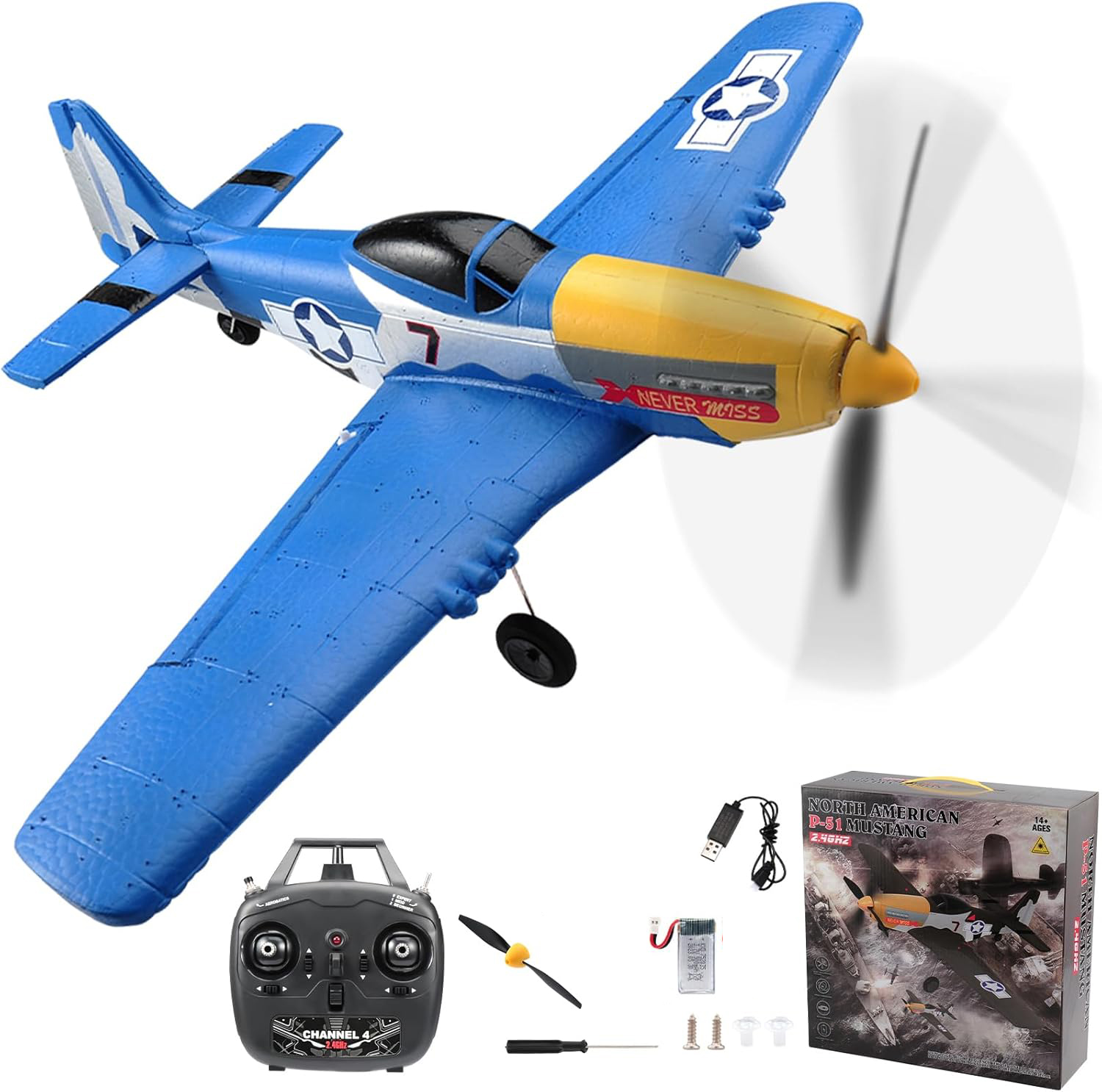 Model Kit Spitfire - Avion P51 Mustang RC, 2.4G, 4CH,